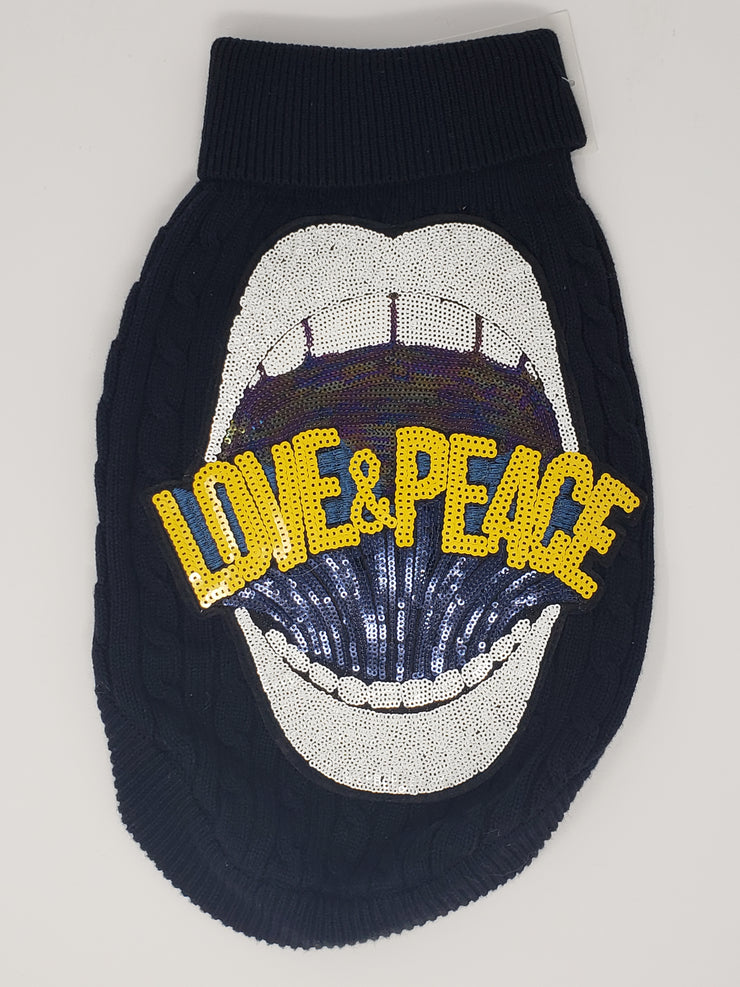 Love and Peace Cable Knit Dog Sweater