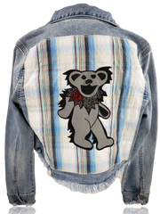 RDRox Plaid Dancing Bear Vintage Denim Jean Jacket