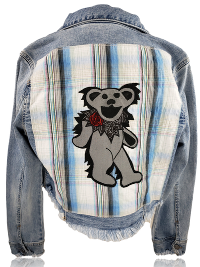 RDRox Plaid Dancing Bear Vintage Denim Jean Jacket