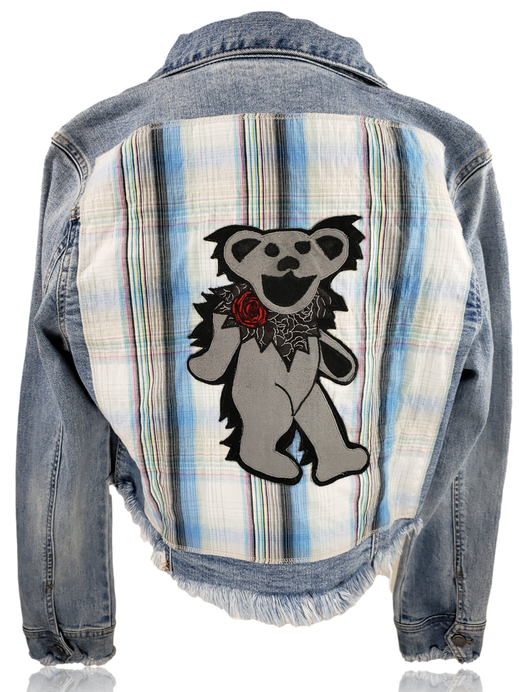 RDRox Plaid Dancing Bear Vintage Denim Jean Jacket