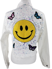 Smiley Butterflies Vintage Denim Jean Jacket