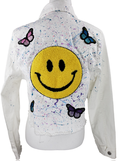 Smiley Butterflies Vintage Denim Jean Jacket