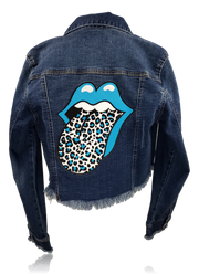 RDrox Blue Leopard Lips Vintage Denim Jean Jacket