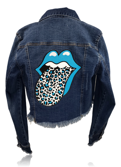 RDrox Blue Leopard Lips Vintage Denim Jean Jacket