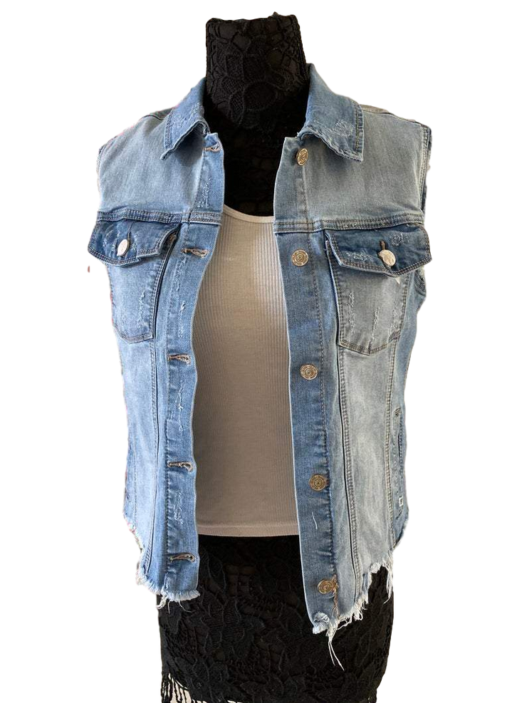 RDrox™ Evil Eye Light Wash Vintage Denim Jean Vest