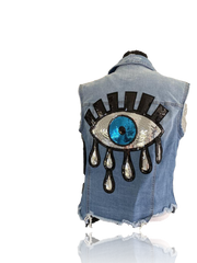 RDrox™ Evil Eye Light Wash Vintage Denim Jean Vest