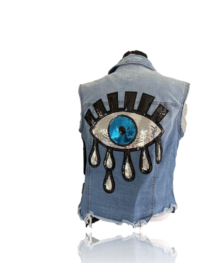 RDrox™ Evil Eye Light Wash Vintage Denim Jean Vest