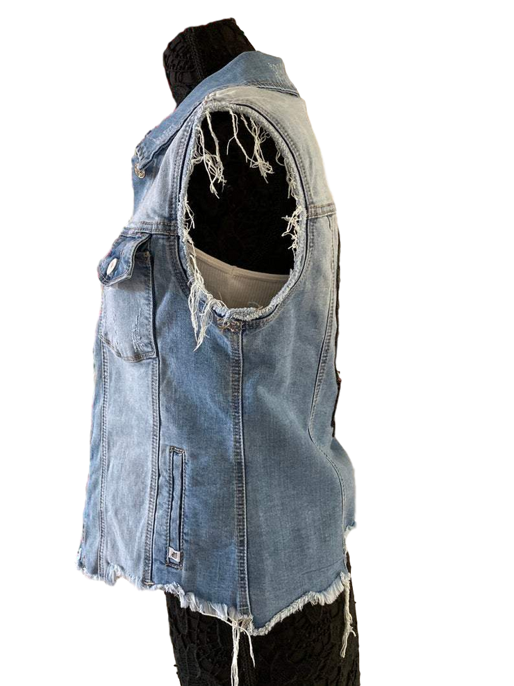 RDrox™ Evil Eye Light Wash Vintage Denim Jean Vest