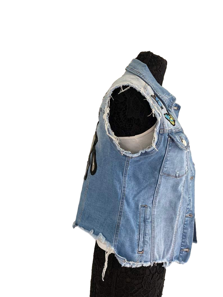 RDrox™ Evil Eye Light Wash Vintage Denim Jean Vest