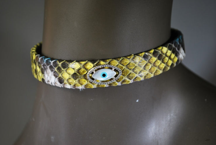 RDrox™ Yellow  Python Choker With Mother of Pearl Evil Eye